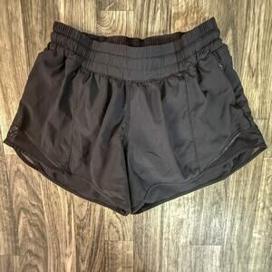 Lululemon Womens Black Athletic Running Shorts Size 6 Tall W/ Built In Liner
